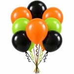 Set 10 Baloane Latex Halloween, Verde, Portocaliu si Negru, 30 cm, Ropet